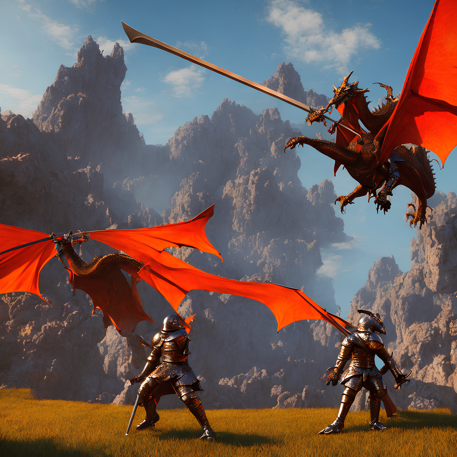 Knights and Dragons fighting